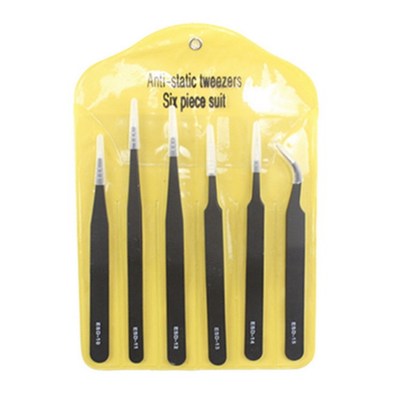 推荐6PCs ESD  Industrial Tweezers Anti- magnetic Stainless S