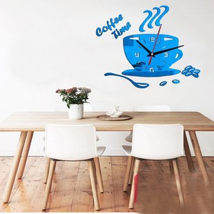 Mirror Wall-Sticker Time-Clock Kitchen-Decor Coffee-Shape Mo