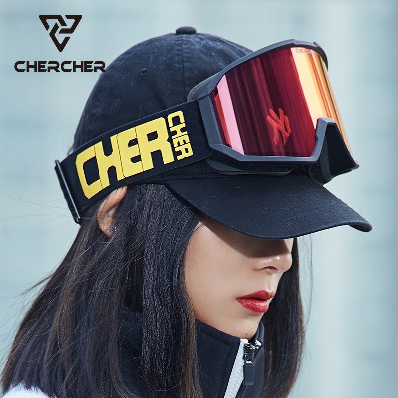 chercher滑雪镜双层柱面高清防雾防撞击护目镜可卡近视亲子款CC3