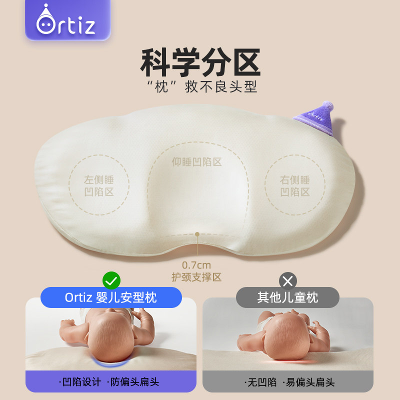 Ortiz觅想 婴儿定型枕0-1岁儿童防偏头纠正头型宝宝透气矽胶枕头