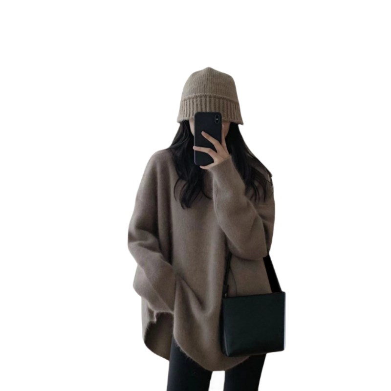 大码孕妇毛衣秋冬季中长款红色宽松遮肚针织衫上衣时尚套装200斤