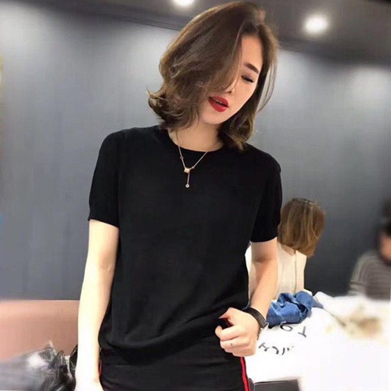 大码女装胖mm打底衫2021夏季冰丝半高圆领薄款短袖T恤宽松针织衫
