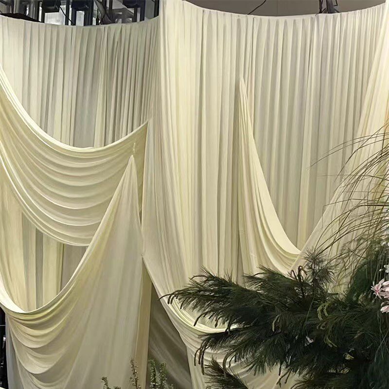 奶油色婚庆布幔香槟色舞台背景布吊顶布弹力布婚礼帷幔装饰布幕布