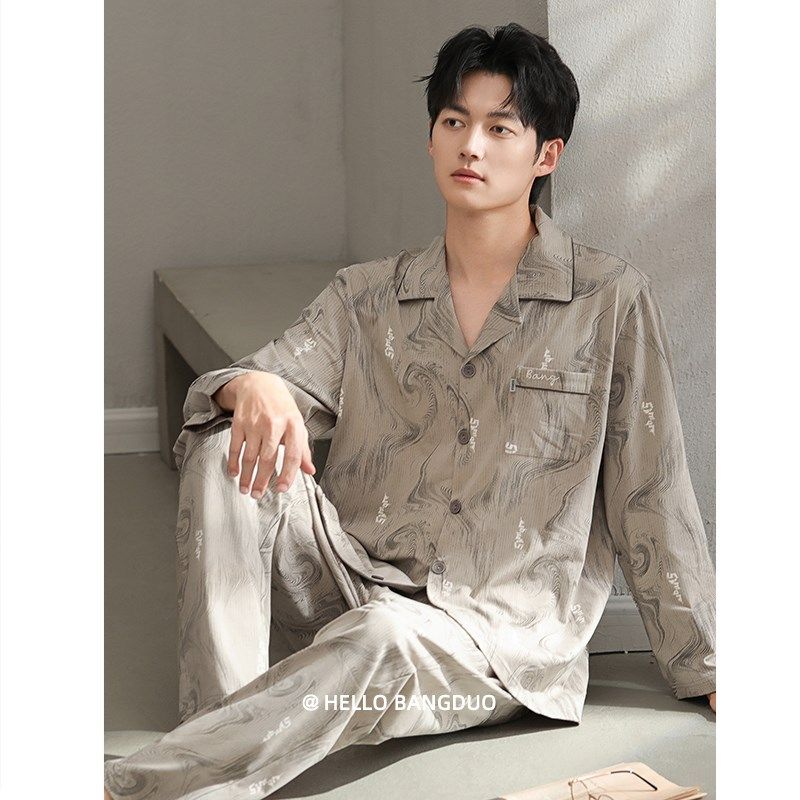 睡衣男士春秋款长袖男款秋季大码高级感秋冬薄款可外穿家居服