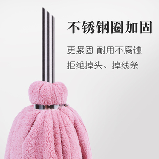 拖把圆头墩布条毛巾普通吸水纯棉线木不锈钢杆家用干湿两用地 老式