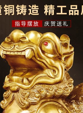 貔貅招财摆件公母一对聚财全纯铜家用办公室居家客Z厅豸皮丘貔