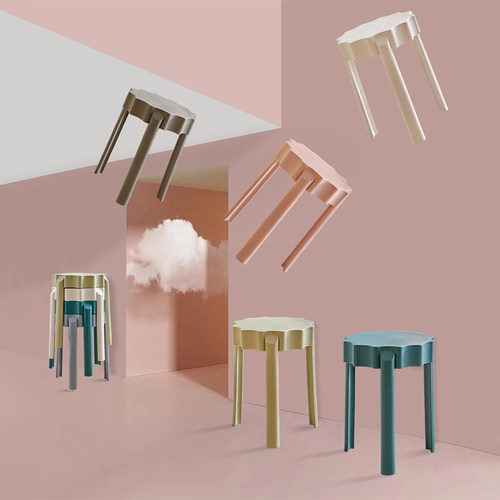 网红塑料凳子家用加厚可叠放餐桌高板凳客厅创意吃饭备用圆胶凳子