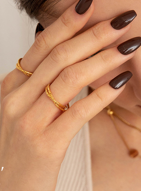 冷淡风戒指金色多层设计感网红食指戒新款素圈高级感指环时尚手饰