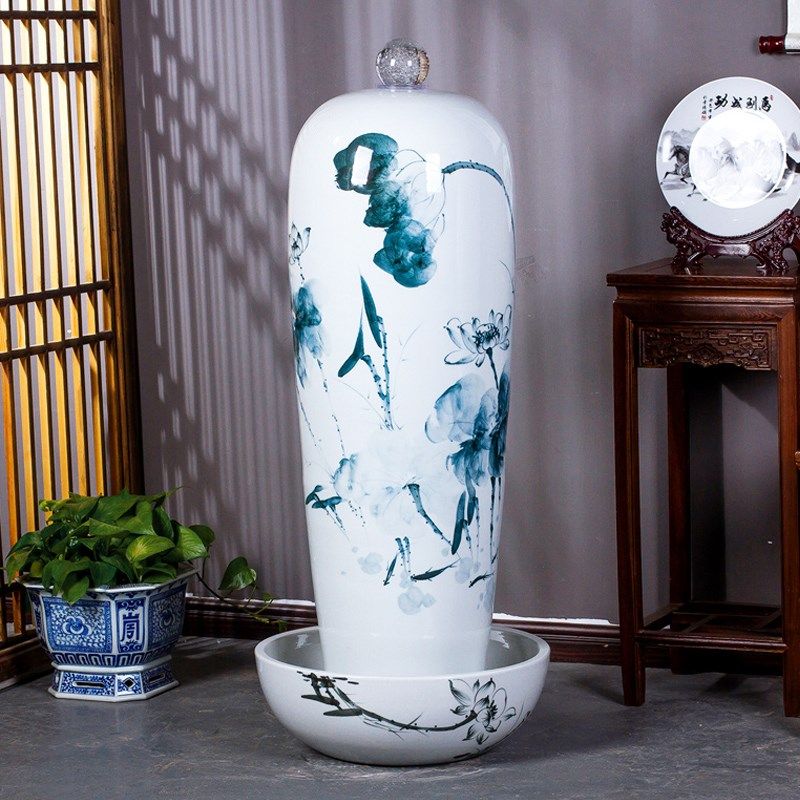 室内高端流水摆件家居乔迁水景坛子青花瓷落地花瓶加湿器喷泉陶罐,家居饰品,流水摆件,淘宝优惠券,粉丝福利购,淘宝优惠卷