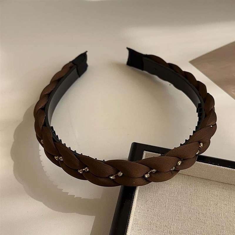 新款轻奢复古f麻花水钻发箍高级感重工气质缎面压发头箍外出发饰