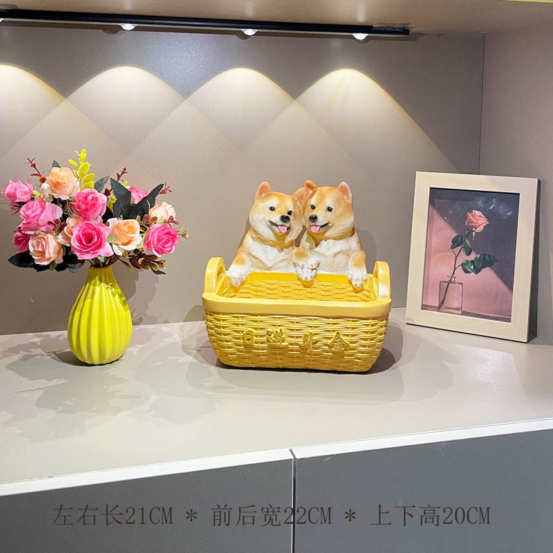 速发招财狗猫玄关钥匙收纳筐摆件门口鞋柜家居客厅托盘装饰品寓意