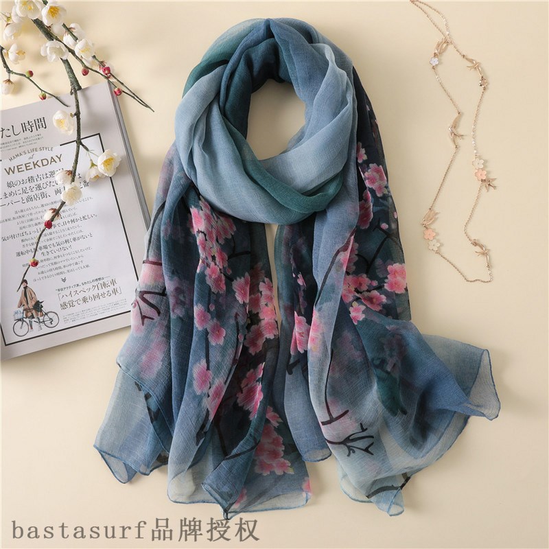 推荐New ink wrinkled shawl antique printed elegant scarf wom