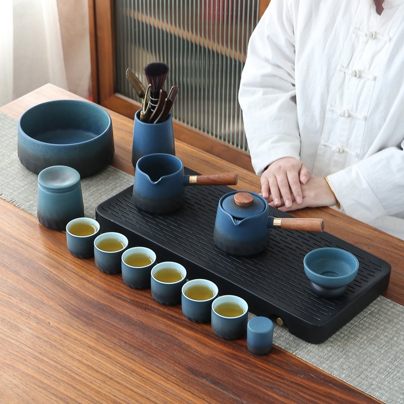 功夫茶具套装日式家用办s公茶盘茶具黑禅风侧把茶壶茶杯logo定制