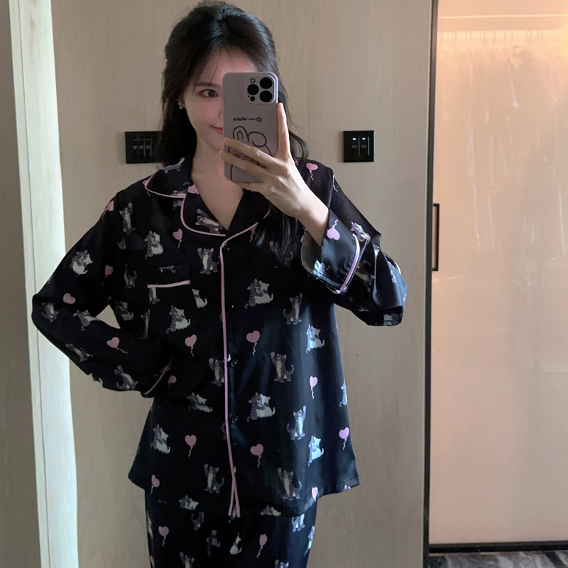 新款睡衣女夏冰丝女款甜美可爱春秋款高级感长袖可外穿家居服套装