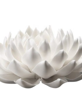 家居新中式陶瓷白色莲花摆件样板房间别墅书房茶室装饰工艺品