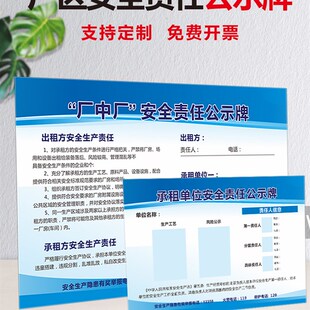 浙江省工业园区厂中厂安全责任公示牌承租单位安全责任公示牌消防