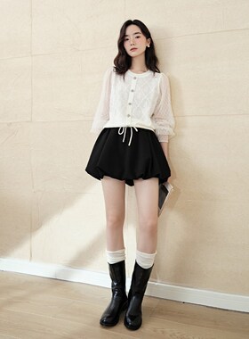 pit复古法式长袖针织打底衫女2024早秋新款网纱拼接洋气小衫上衣