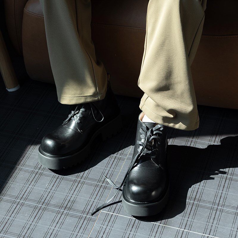 白色马丁靴男款德比鞋大头皮鞋高帮秋冬6cm增高英伦中帮短靴子男