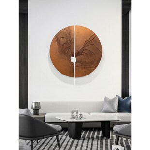 现代简约抽象木雕装饰画样板房客厅玄关圆形立体浮雕挂画艺术壁画