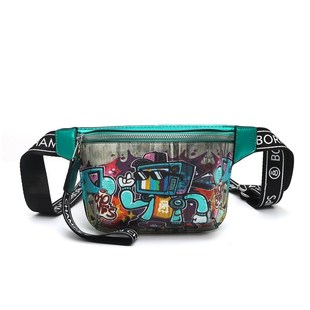 小众涂鸦卡通小包包女夏2023新款潮时尚腰包百搭单肩斜挎胸包