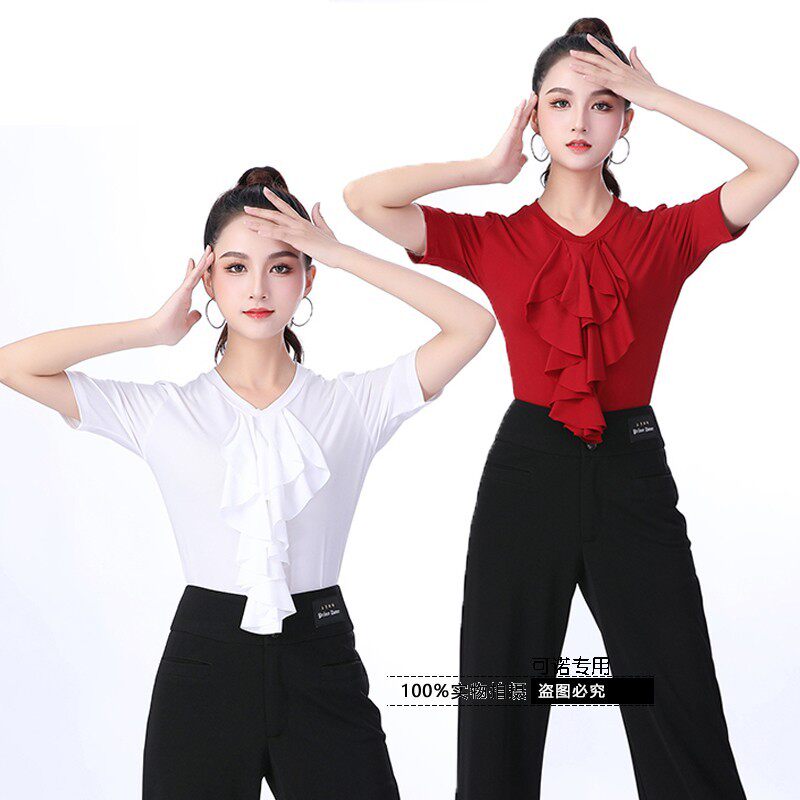 果果不不水兵舞服装荷叶波浪圆领吉特巴舞蹈新款长袖上衣演出跳舞