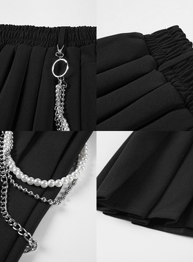 2021灰色百褶半身裙女春夏季高腰遮胯显瘦Na字西装短裙黑色学院风