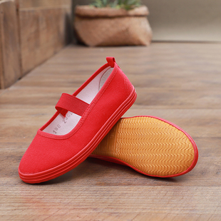 儿童帆布鞋女童小白鞋男童运动鞋黑布鞋幼儿园室内小学生红色球鞋