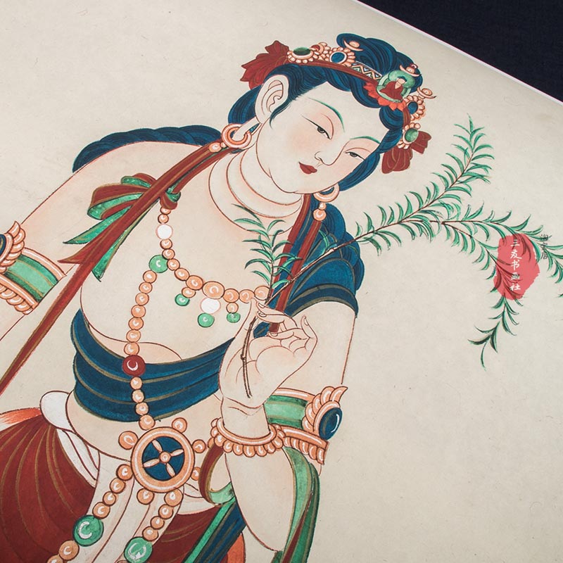 敦煌人物佛像张大千初唐大士像国画真迹复制古画芯未装裱临摹装饰