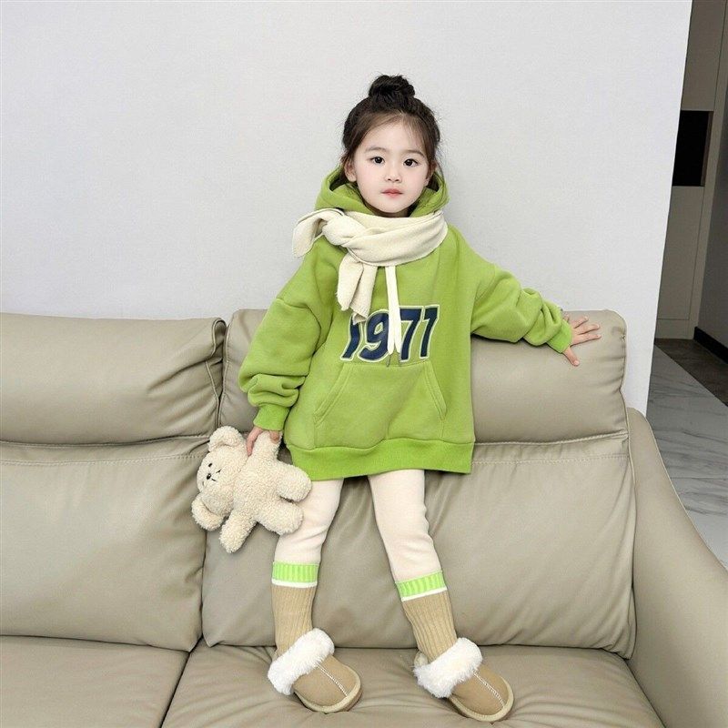 2023秋冬款套装童装韩版女童牛油果绿宽松加绒加厚连帽运动衫内搭,童装/婴儿装/亲子装,套装,淘宝优惠券,粉丝福利购,淘宝优惠卷