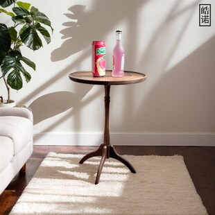 实木家具阳台小圆桌黑胡桃木迷你可移动法式高级精致小茶桌边几