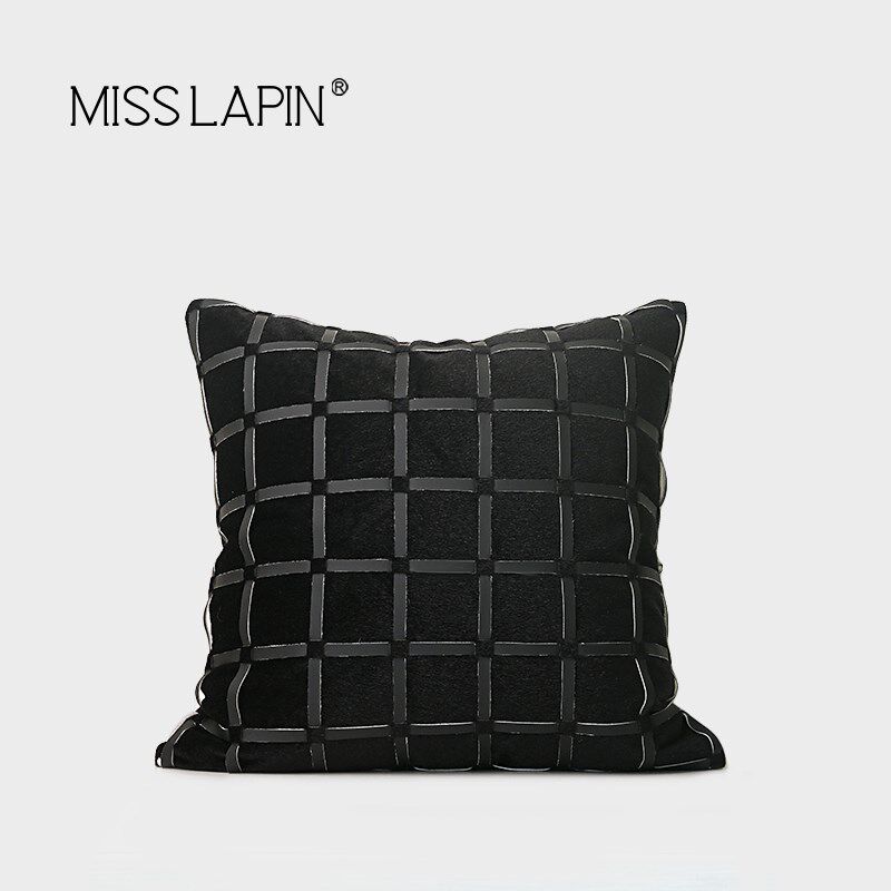 澜品现代轻奢黑色皮革编织抱枕客厅沙发样板间卧室靠枕套软装靠垫