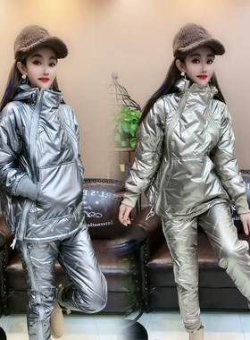 冬季202c4新款棉衣棉裤套装女时尚大码洋气加厚韩版棉服亮面两件