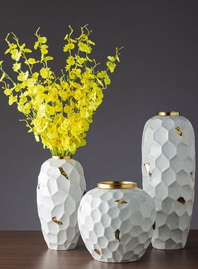 陶瓷家居简约现代白色花插摆件样板房客厅装饰品陶V瓷花插花器陶