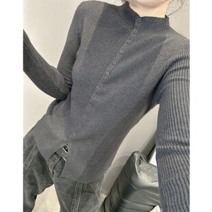 纽扣开衫女长袖针织衫秋冬新款修身弹力内搭毛衣打底衫半高领上衣