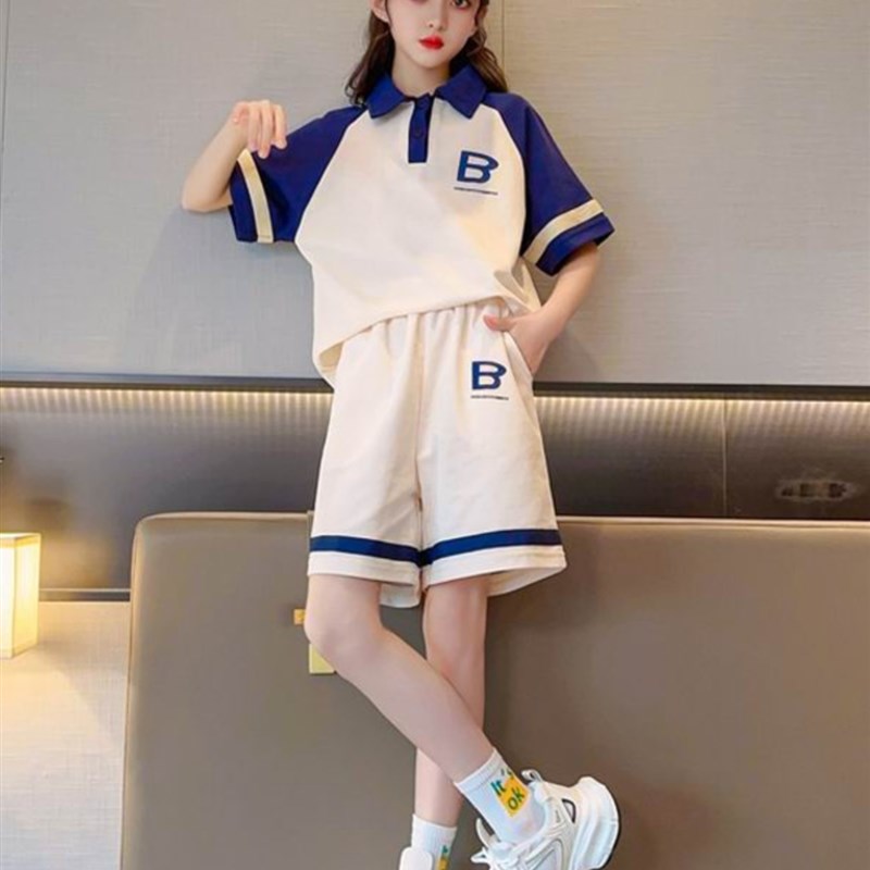 next sara女童夏季短袖短裤polo衫夏款运动套装时髦洋气儿童夏装