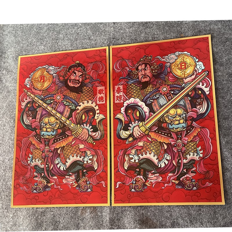 厂家金箔门神2022新年春节x年画高档立体浮雕防水门贴装饰秦叔尉图片