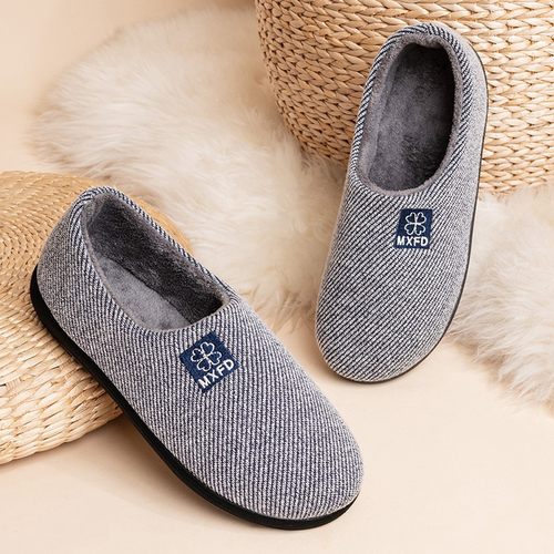 布足缘冬季棉拖鞋男包跟厚底居家外穿新款老年人防滑带后跟保暖