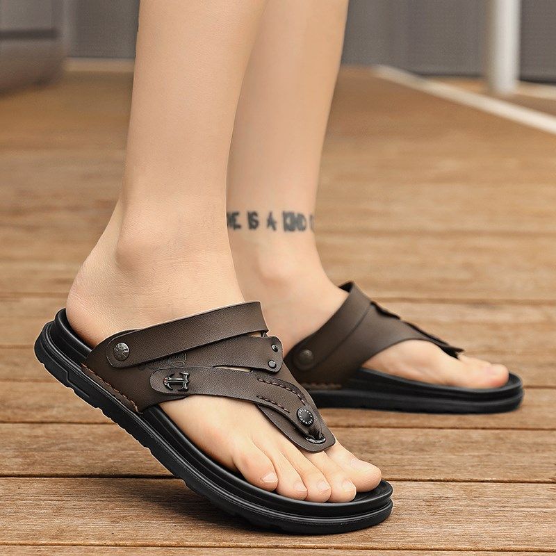 男士休闲凉鞋真皮夏季透气软底开车两用凉拖夹趾高级感男款外穿潮,流行男鞋,休闲凉鞋,淘宝优惠券,粉丝福利购,淘宝优惠卷