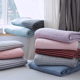 日式 单双人天竺棉被套单品1.51.82.0m米 简约条纹针织棉被套单件