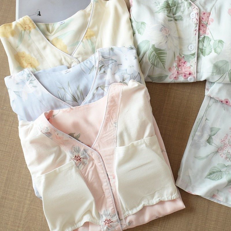 带胸垫睡衣春夏秋棉绸长袖长裤女开襟人棉薄款免穿文胸家居服套装,女士内衣/男士内衣/家居服,睡衣/家居服套装,淘宝优惠券,粉丝福利购,淘宝优惠卷