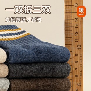 袜子男冬季保暖防臭加绒加厚中筒毛巾袜厚底毛圈条纹超厚长袜