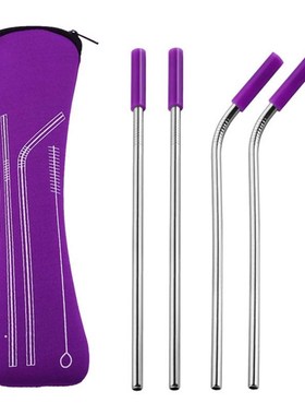 6Pcs Colorful Reusable Straws Metal Straw  Silicone Tips Cov