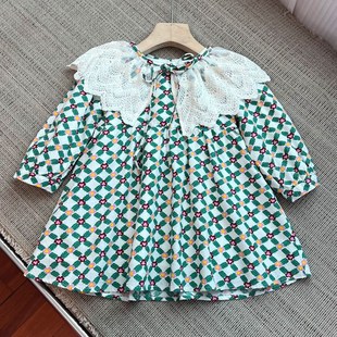 6024女童长袖 连衣裙翻领二件套春秋棉布裙子