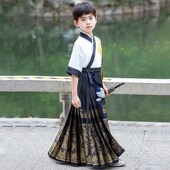 男孩中式 短袖 国风唐装 男宝夏季 汉服男童马面裙套装 儿童装 2024新款