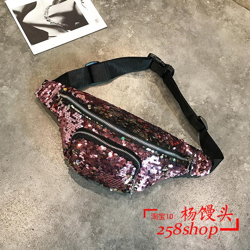 速发Mermaid Sequin Waist Fanny Pack Belt Bag Hip Purse for w