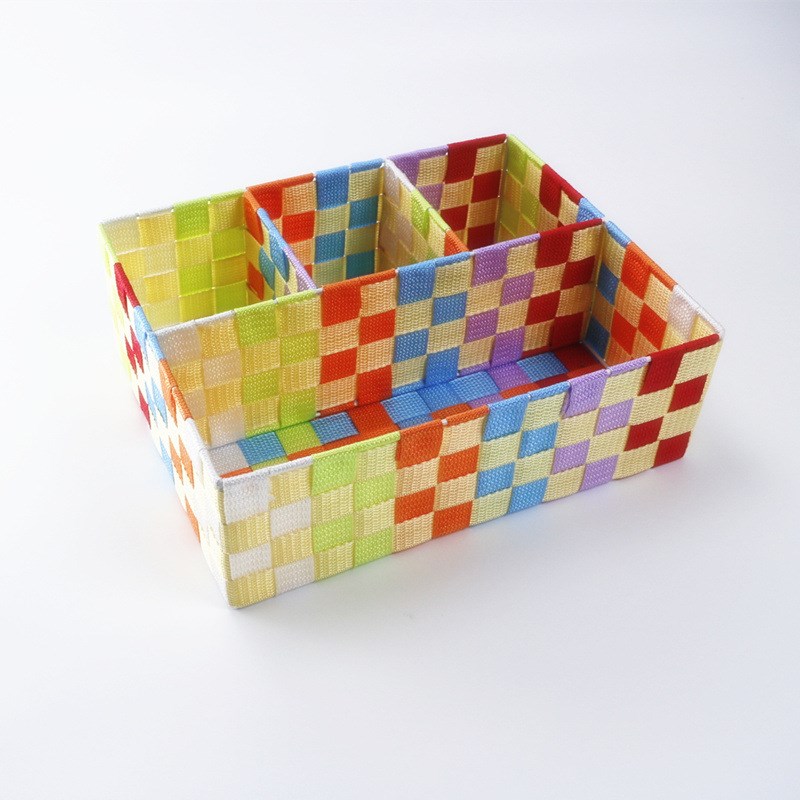 XXP4手工编织格子收纳r筐居家办公桌面收纳盒内衣袜子分隔筐杂物