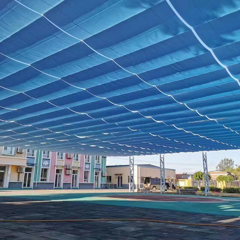 幼儿园天棚帘游泳池遮阳r网操场商业街伸缩波浪彩色天幕电动遮阳