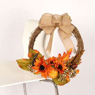 wreath ribb flower 极速Thanksgiving rattan linen sun garland