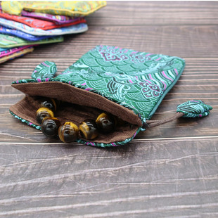 文玩首饰刺e绣收纳袋子盘玩抽绳锦囊小号收纳饰品双层束口布袋