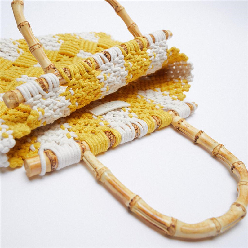 ZA女包2023春夏镂空编织包 竹子手拎包黄色草编花边手提购物包,箱包皮具/热销女包/男包,通用款女包,淘宝优惠券,粉丝福利购,淘宝优惠卷